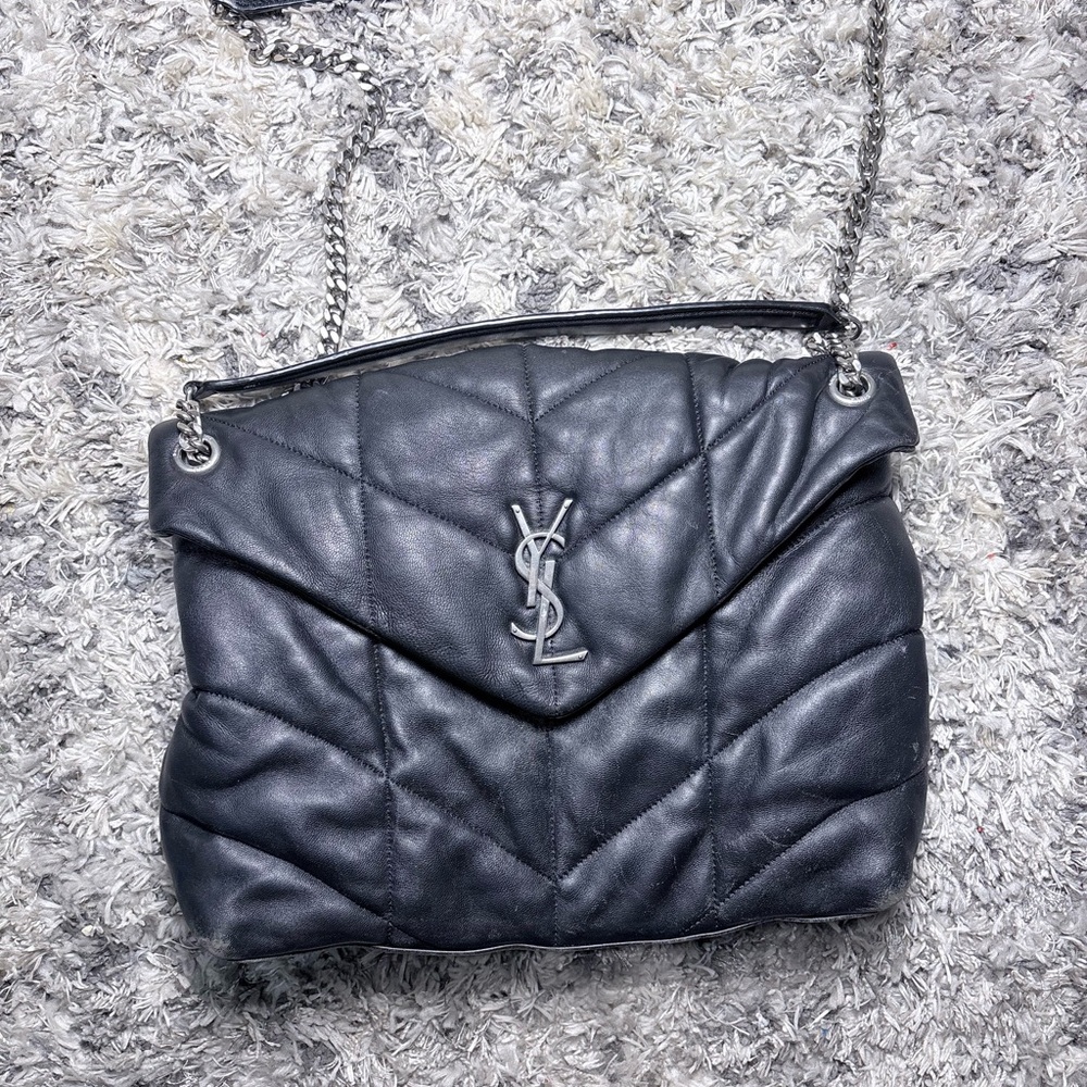 Saint Laurent Black Quilted Leather Shoulder Bag with Silver Hardware